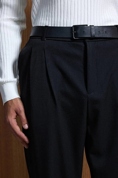 Erkek Baggy Fit Kumaş Pantolon Siyah