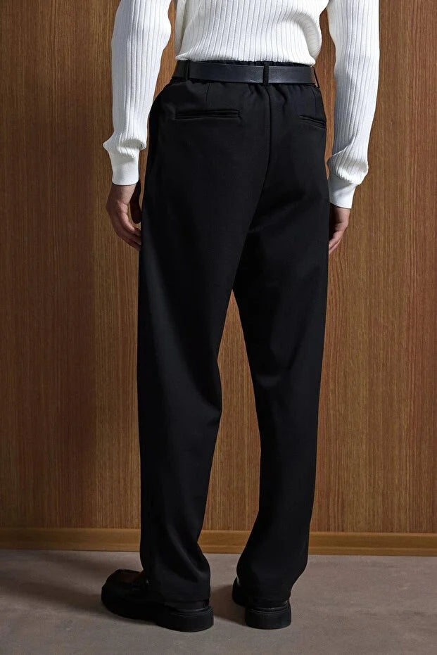 Erkek Baggy Fit Kumaş Pantolon Siyah