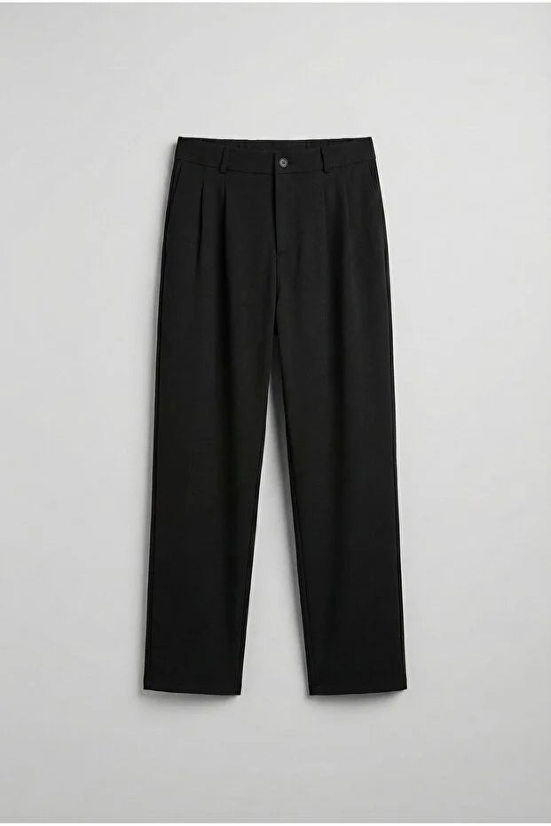 Erkek Baggy Fit Kumaş Pantolon Siyah