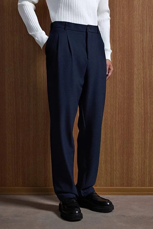 Erkek Baggy Fit Kumaş Pantolon Siyah