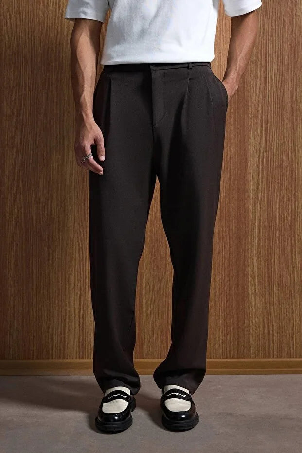 Erkek Baggy Fit Kumaş Pantolon Siyah