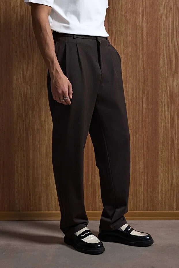 Erkek Baggy Fit Kumaş Pantolon Siyah