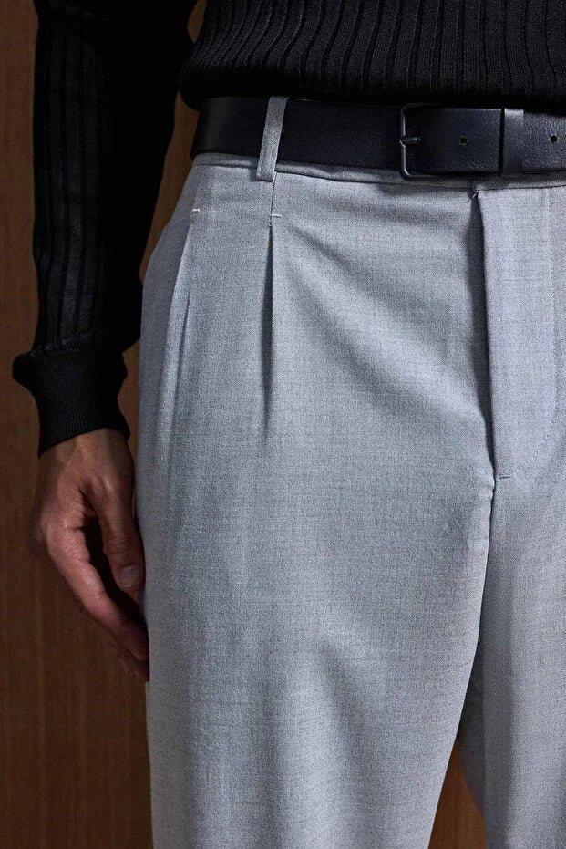 Erkek Baggy Fit Kumaş Pantolon Siyah